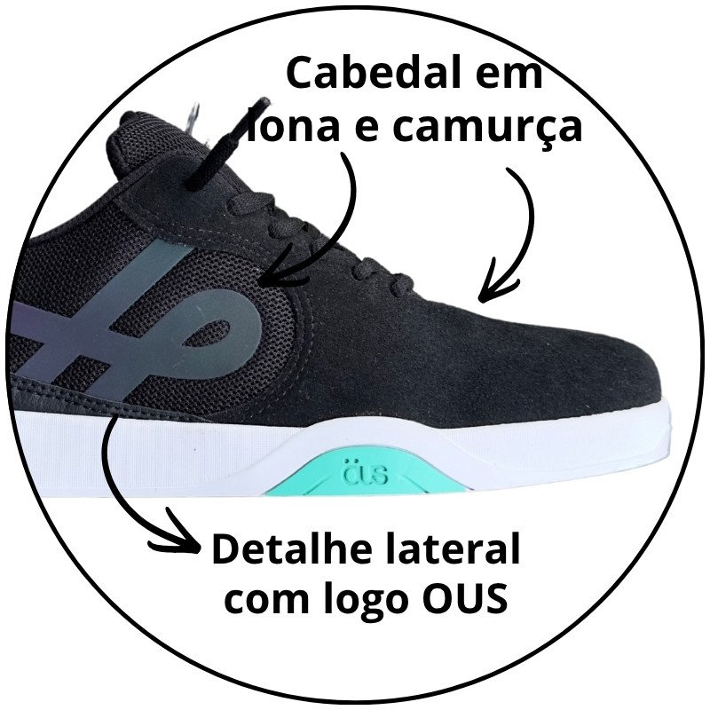 tenis ous imigrante preto branco verde furta cor essencial descricao 3