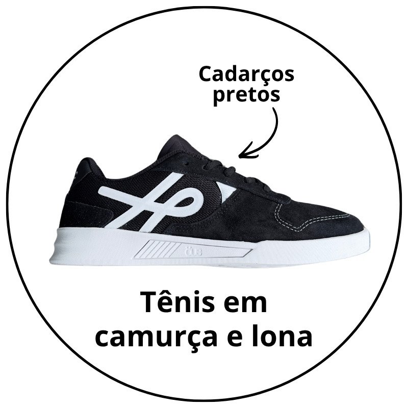 tenis ous gomes preto branco pb essencial descricao 1