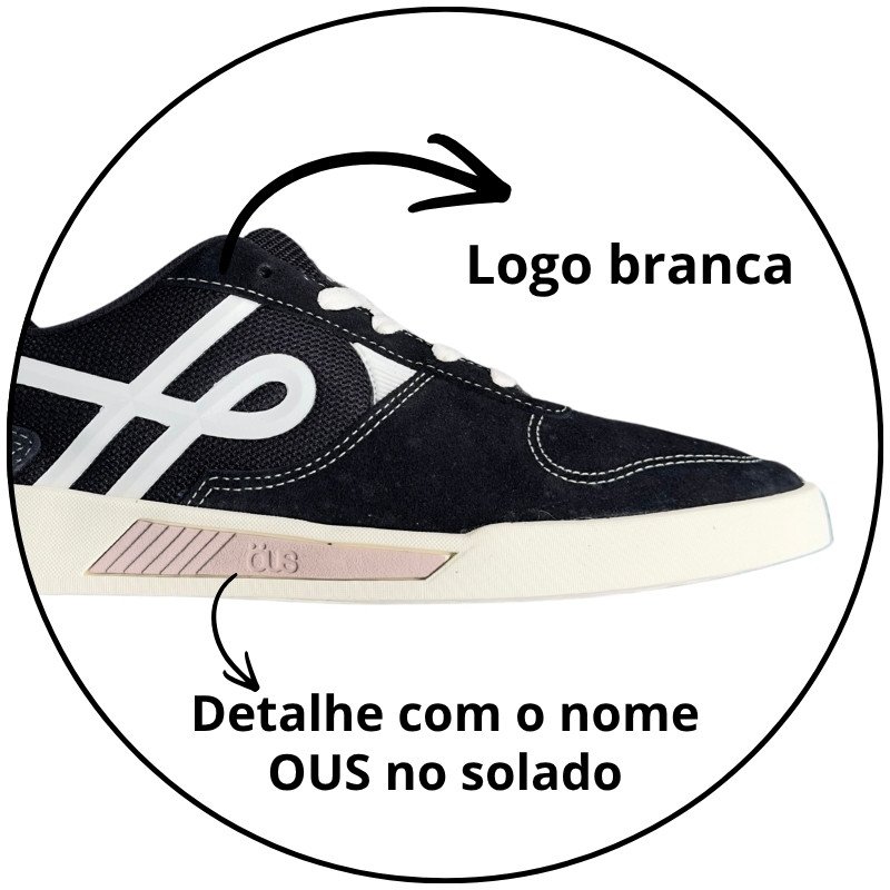 tenis ous gomes preto branco bege nomade essencial descricao 3