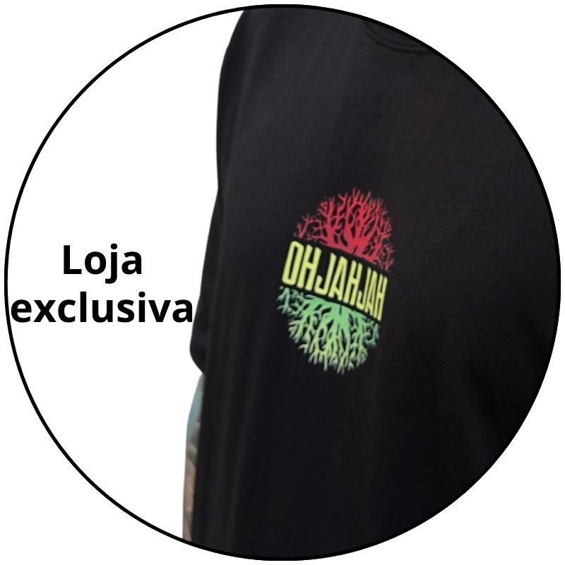 camiseta masculina banda oh jah jah logo preta descricao 3