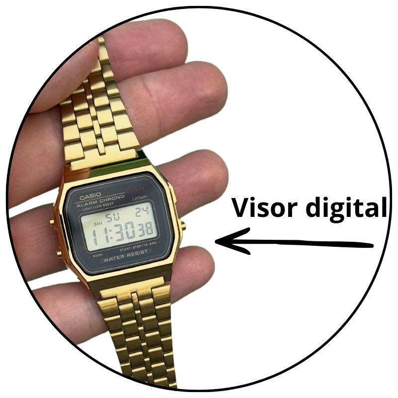 relogio de pulso casio mini vintage digital a159wgea 1df sc dourado descricao 1