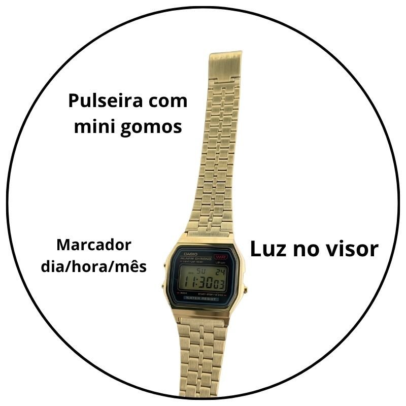 relogio de pulso casio mini vintage digital a159wgea 1df sc dourado descricao 2