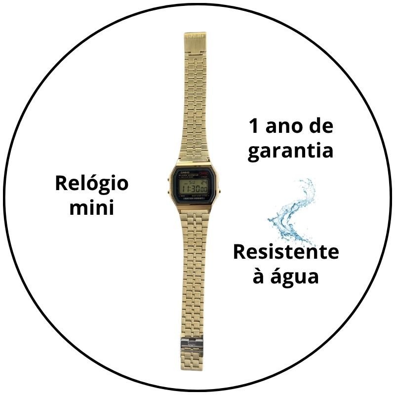 relogio de pulso casio mini vintage digital a159wgea 1df sc dourado descricao 3