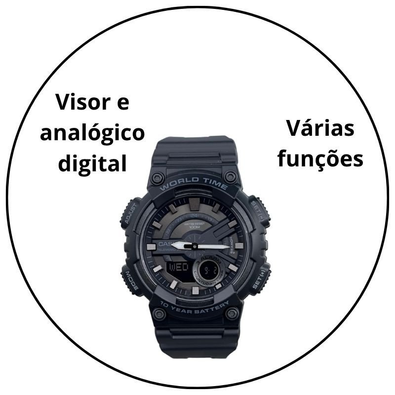 relogio de pulso casio timeles analogico digital aeq 110w 1bvdf sc preto fosco descricao 1