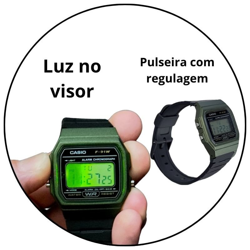 relogio de pulso casio mini vintage digital f 91wm 3adf verde preto descricao 2